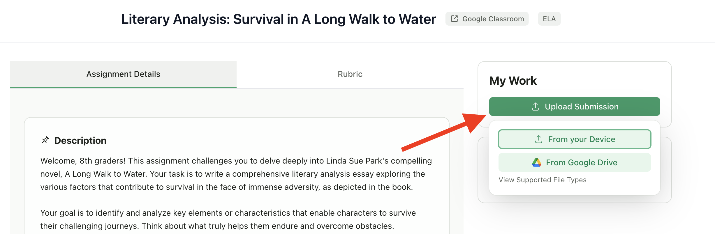 Submit assignment button