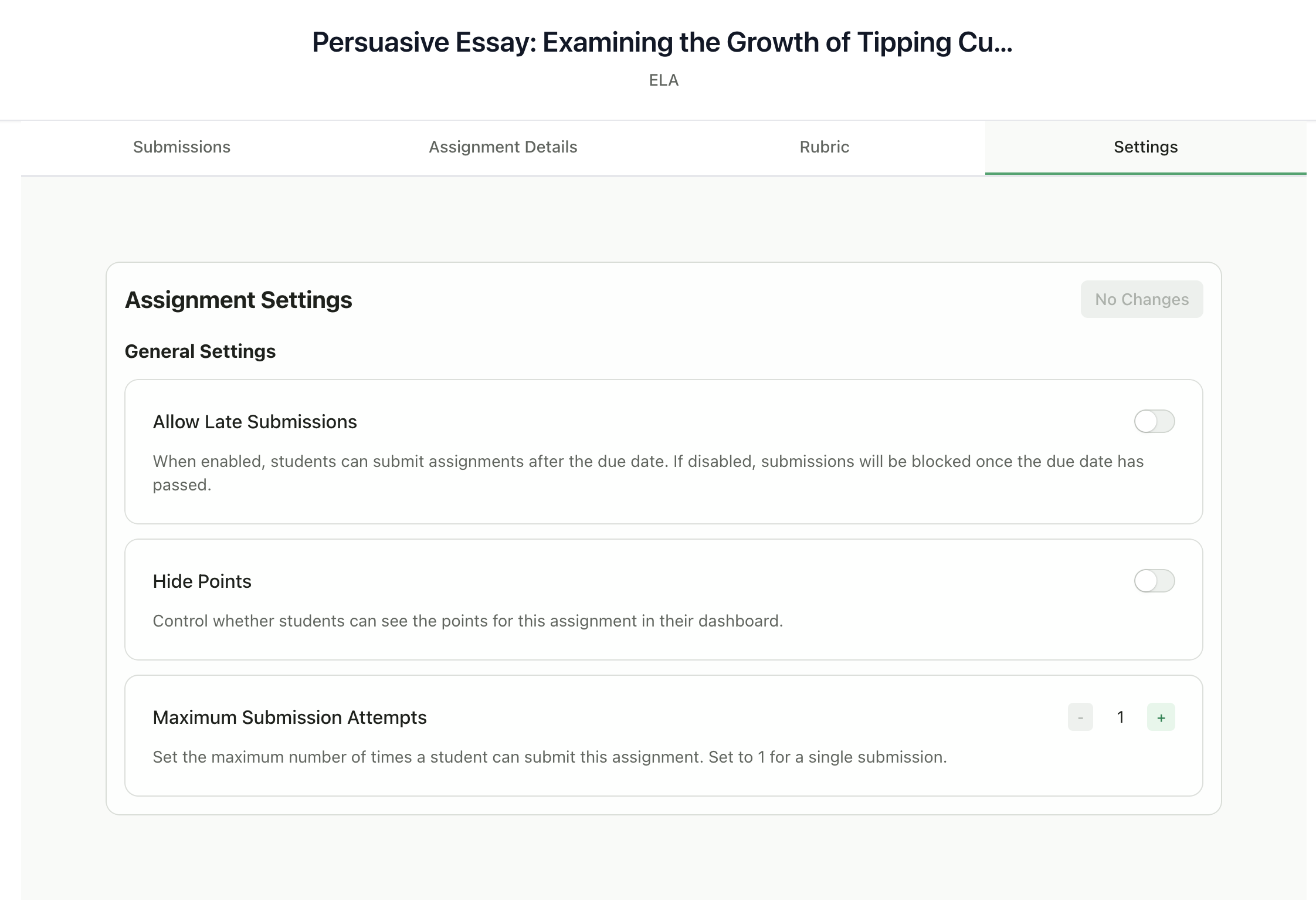 Assignment settings tab