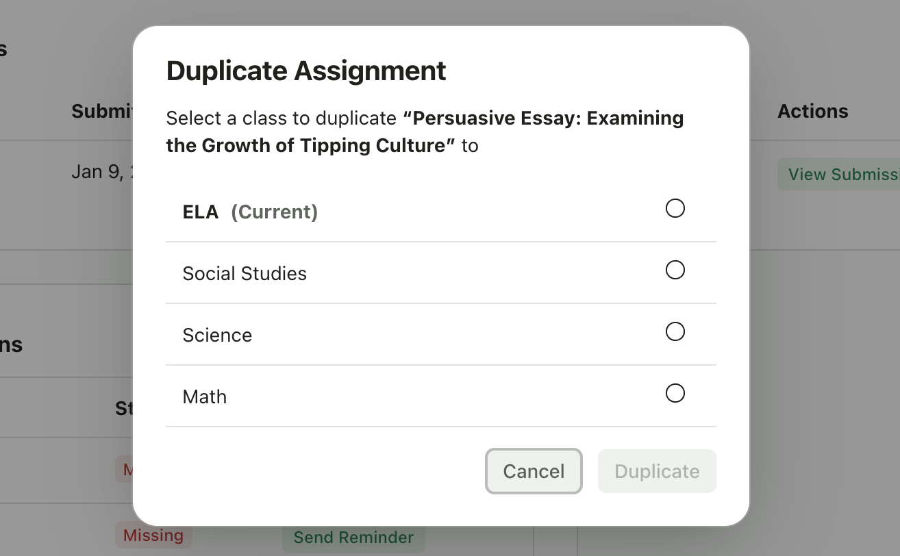 Class selection list with Current label