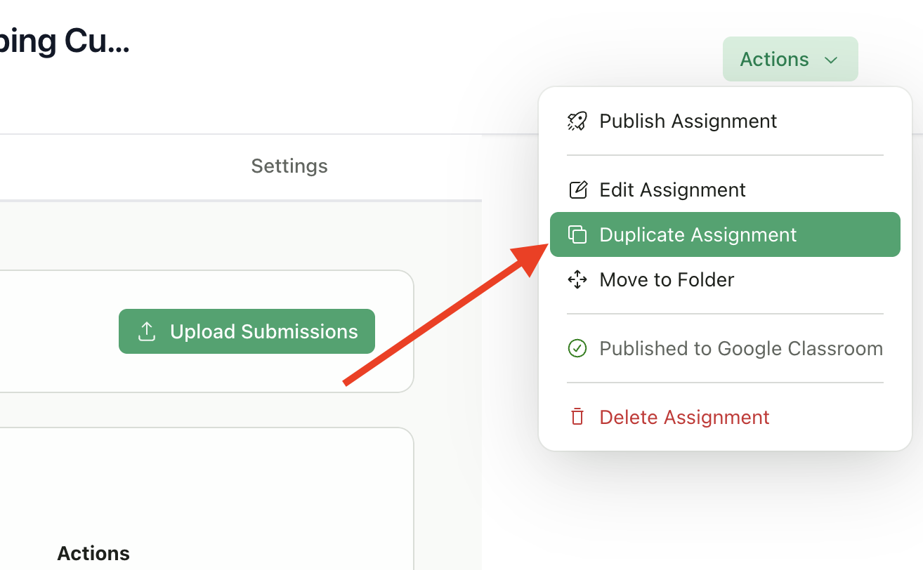 Duplicate Assignment dialog with class selection
