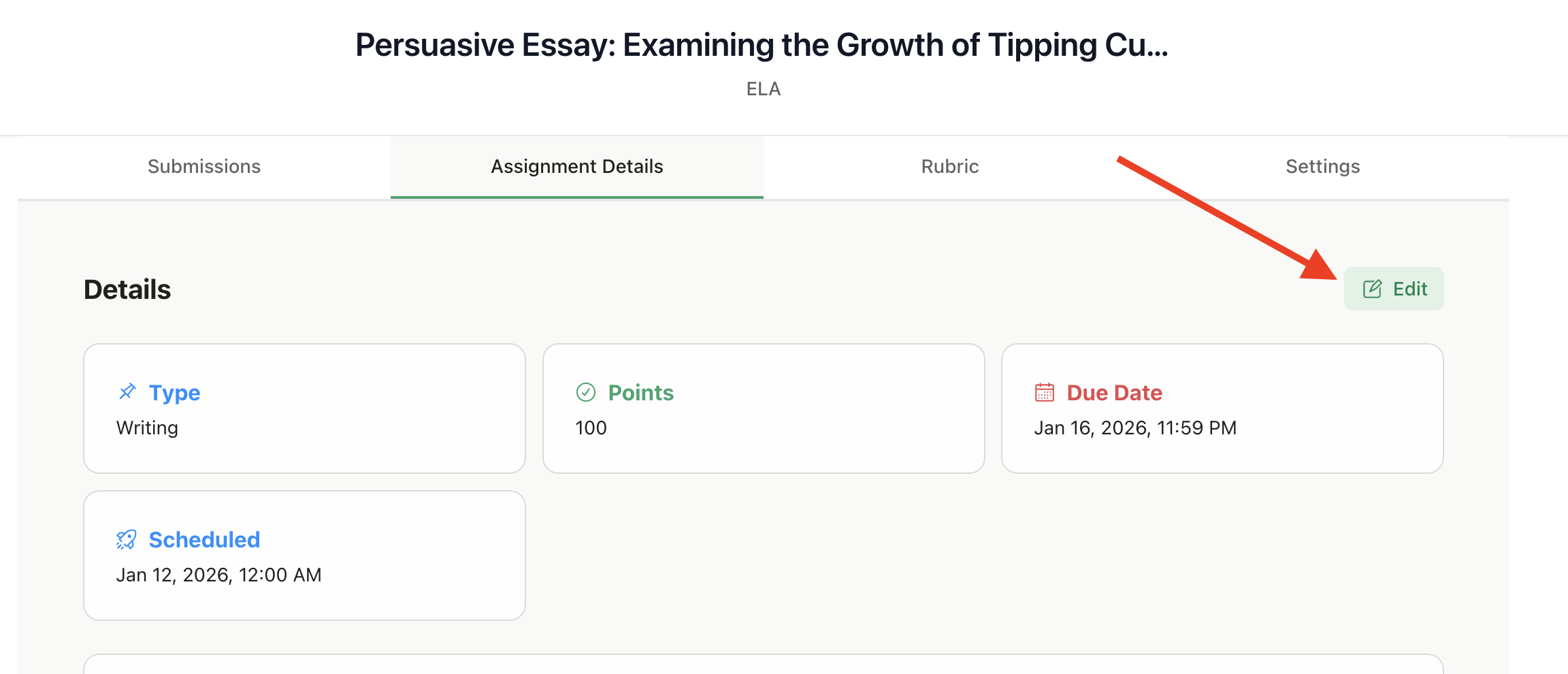 Edit Assignment in actions menu