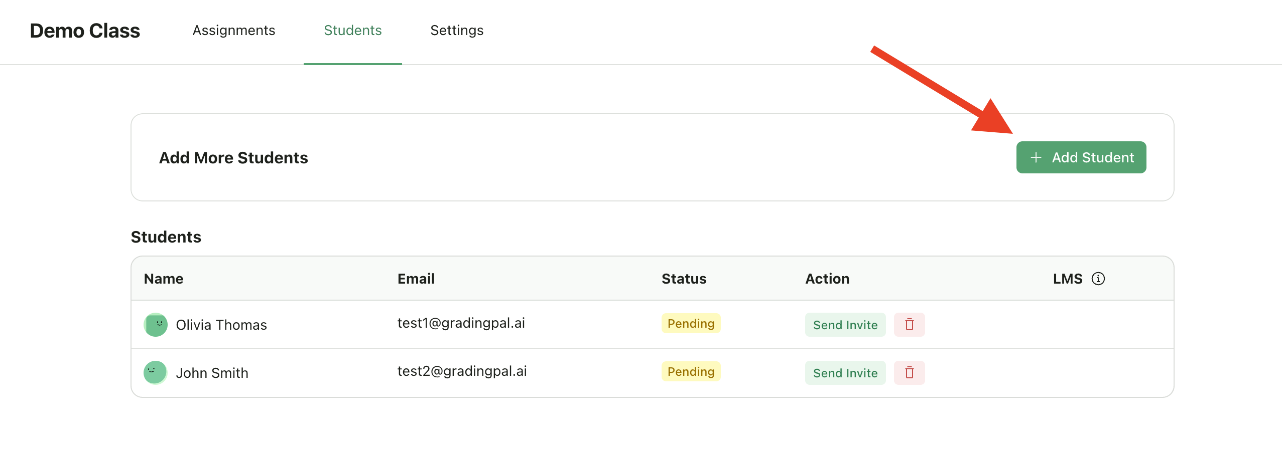 Add Students menu with Show Join Code option