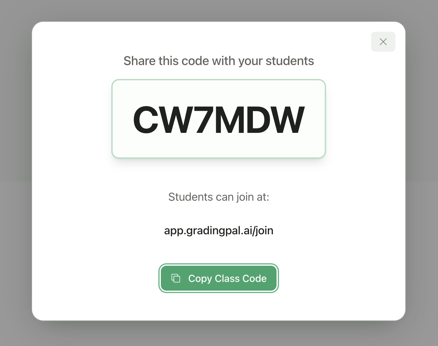 Join code dialog with large code display