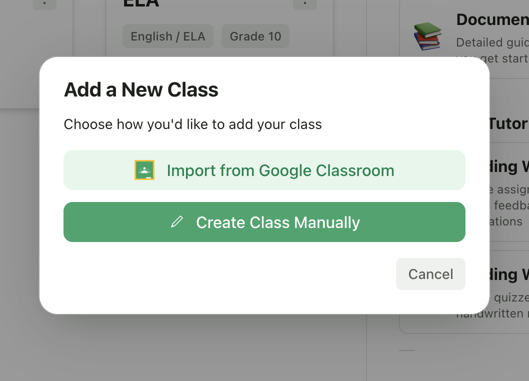 New class dialog showing both options