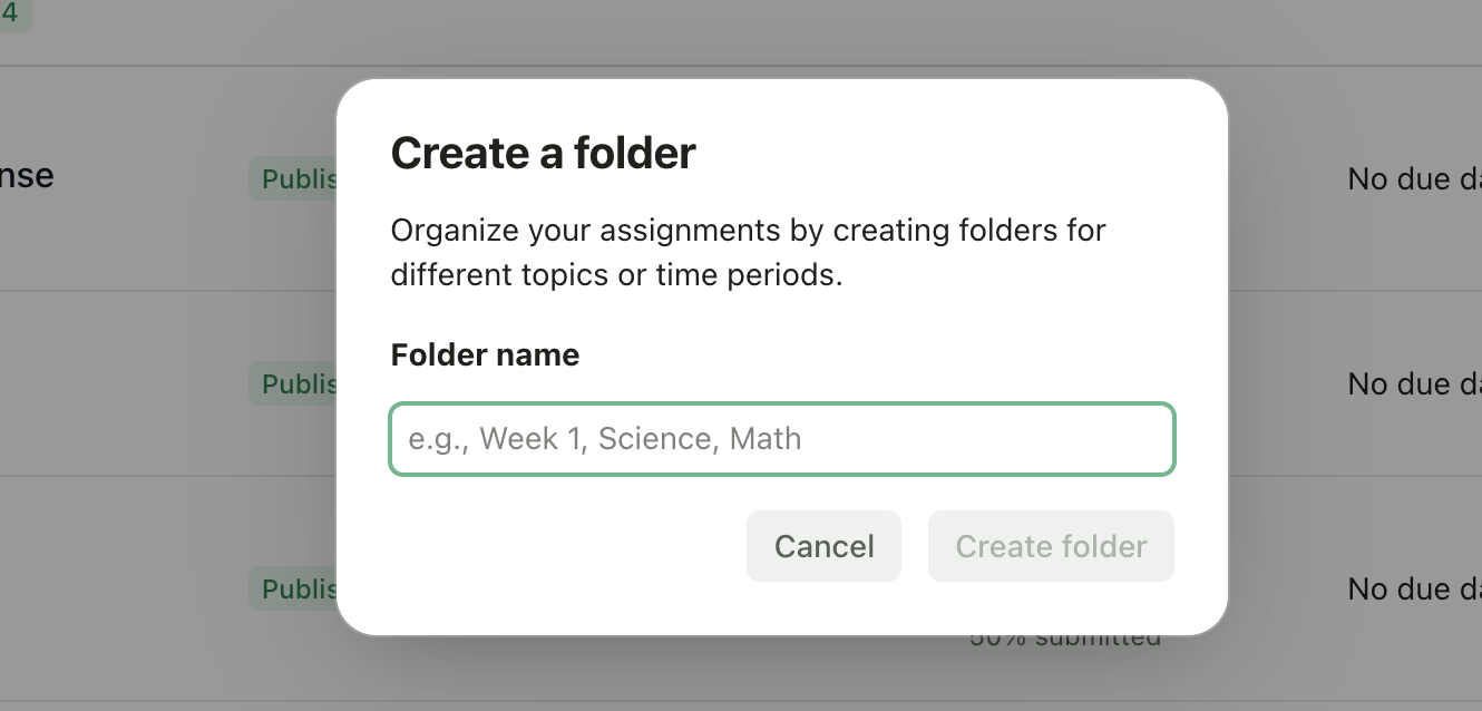 New folder dialog with name input