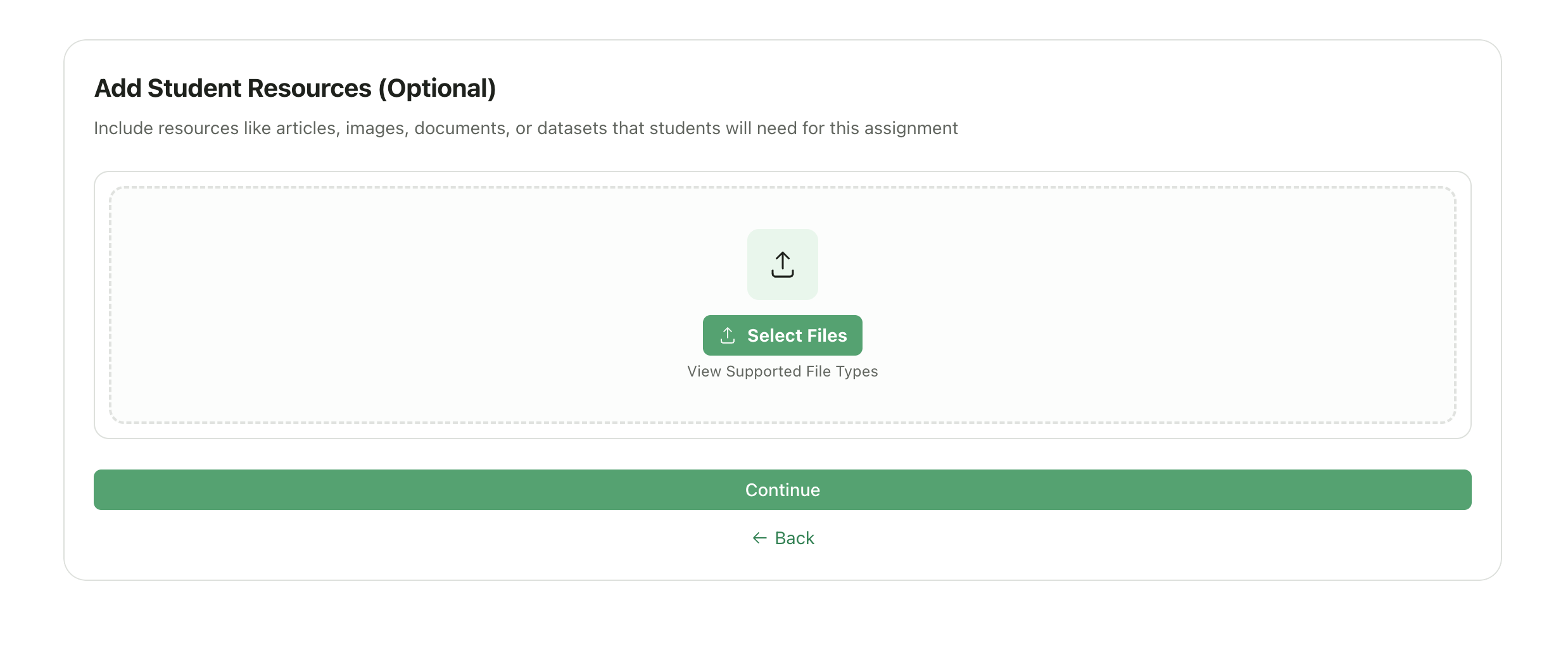 Materials upload section with uploaded files