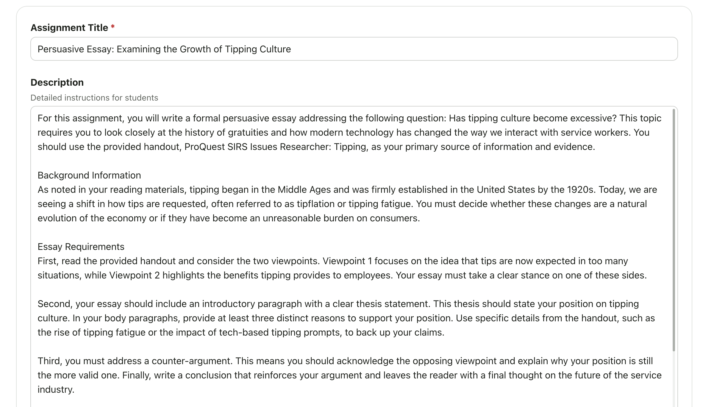 AI assignment generation with source materials
