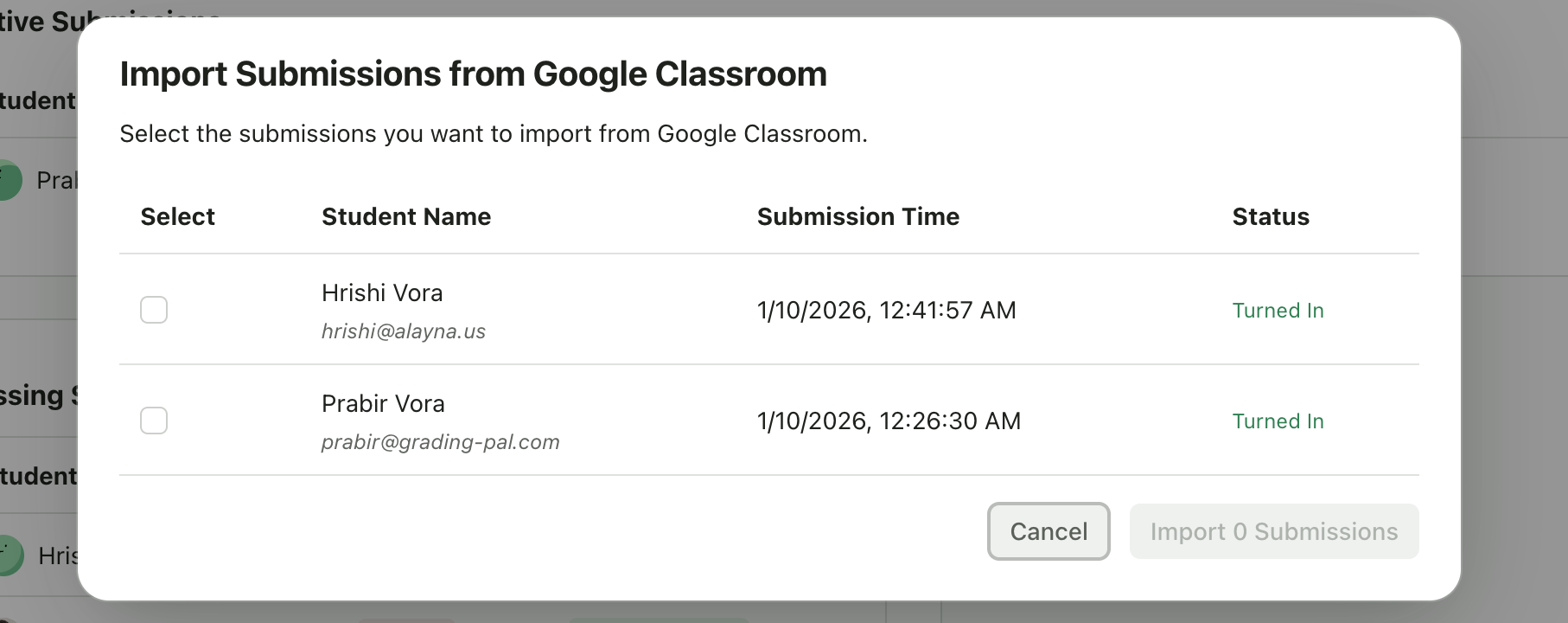 LMS submissions preview panel