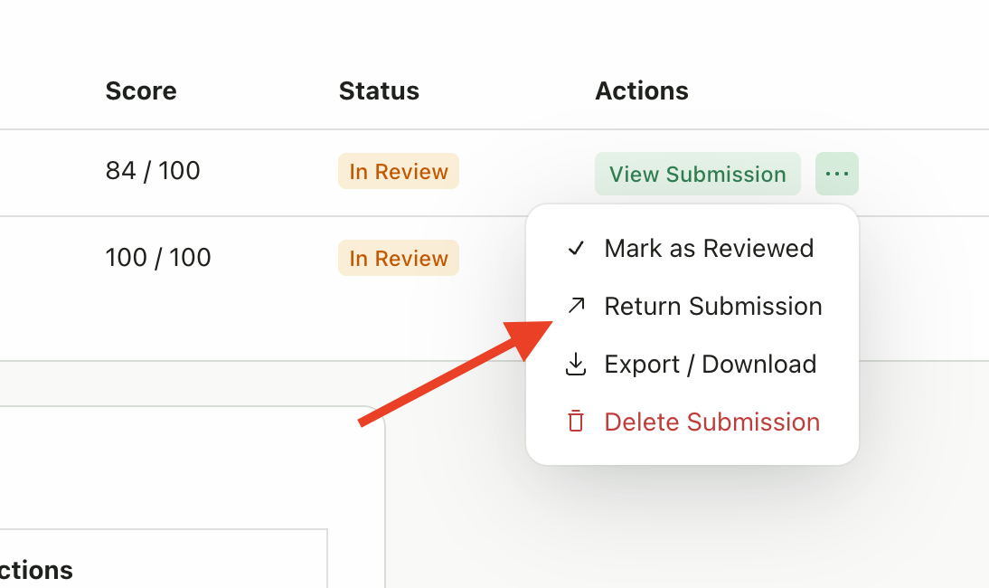 Screenshot showing return submission action
