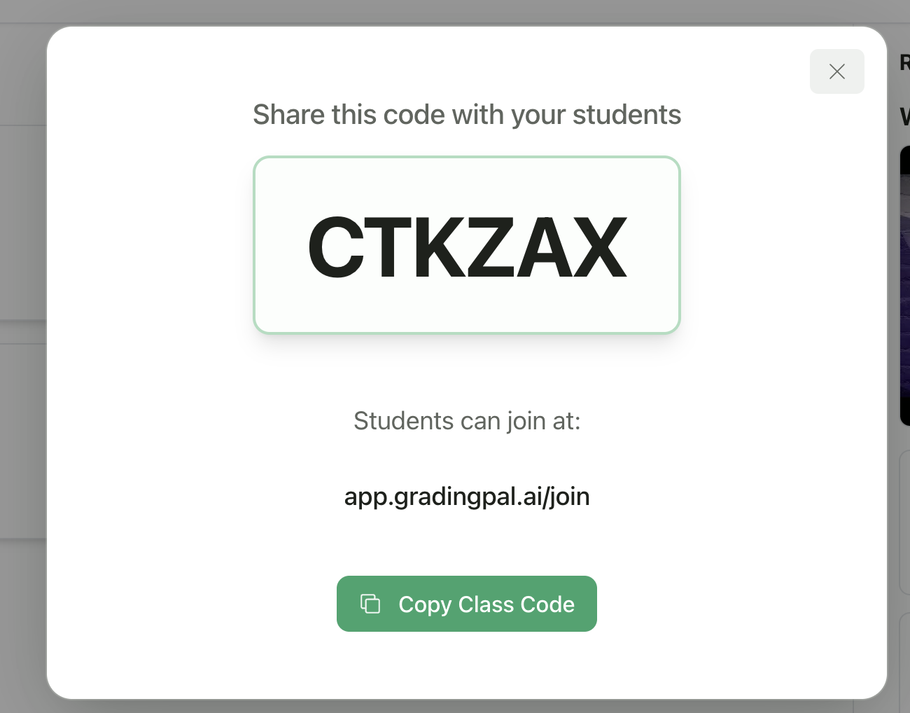 Screenshot showing class code displayed