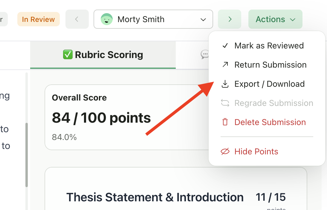 Screenshot showing actions after completing review
