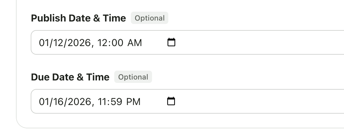 Date and time picker fields