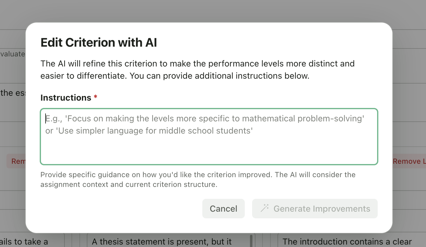 Edit criterion with AI dialog