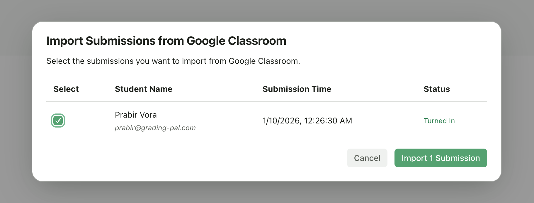 Google Classroom submissions import