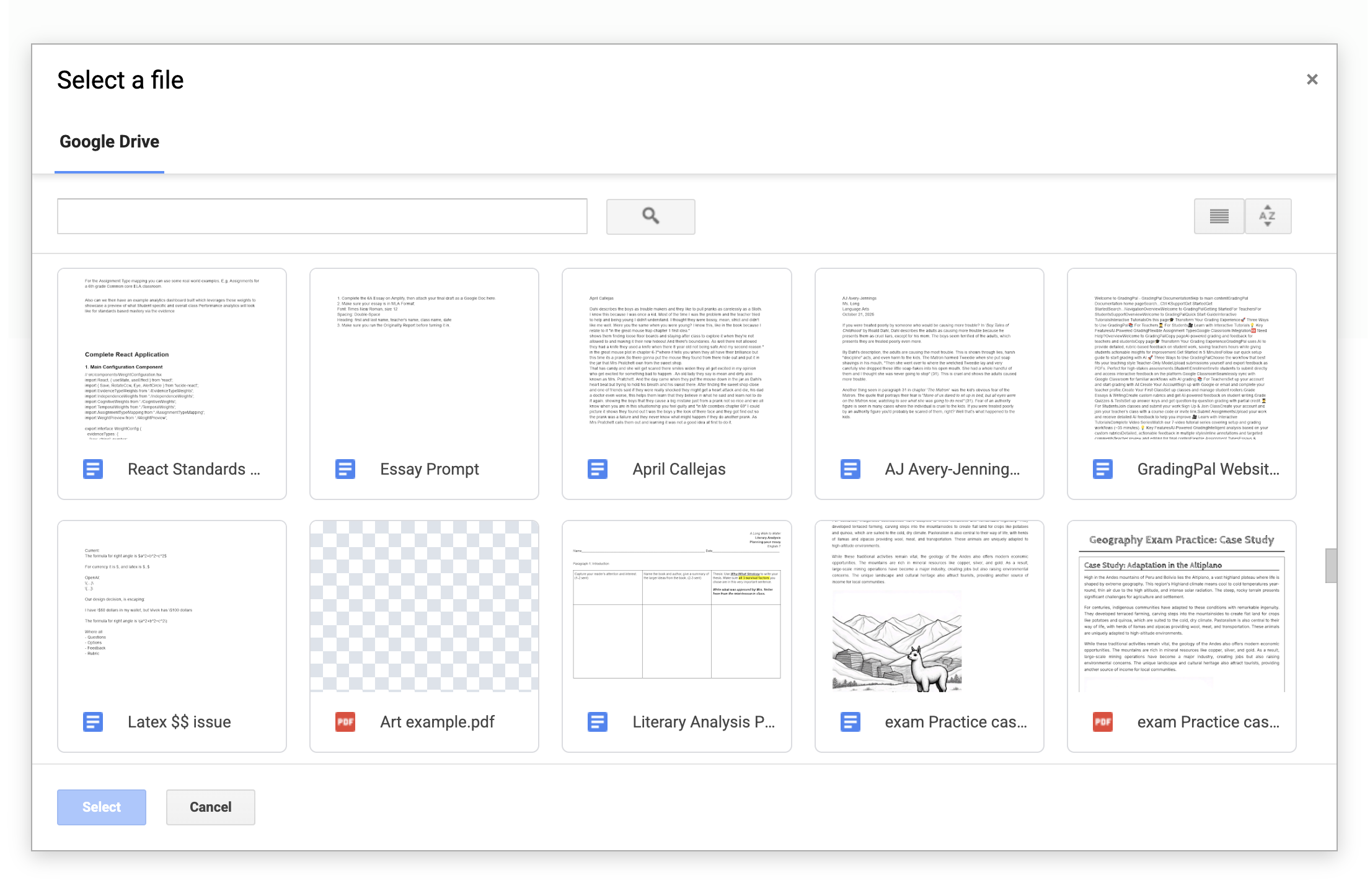 Google Drive file picker