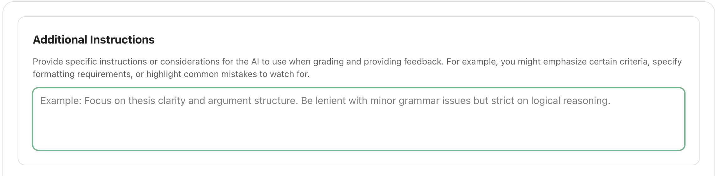 Additional grading instructions text area