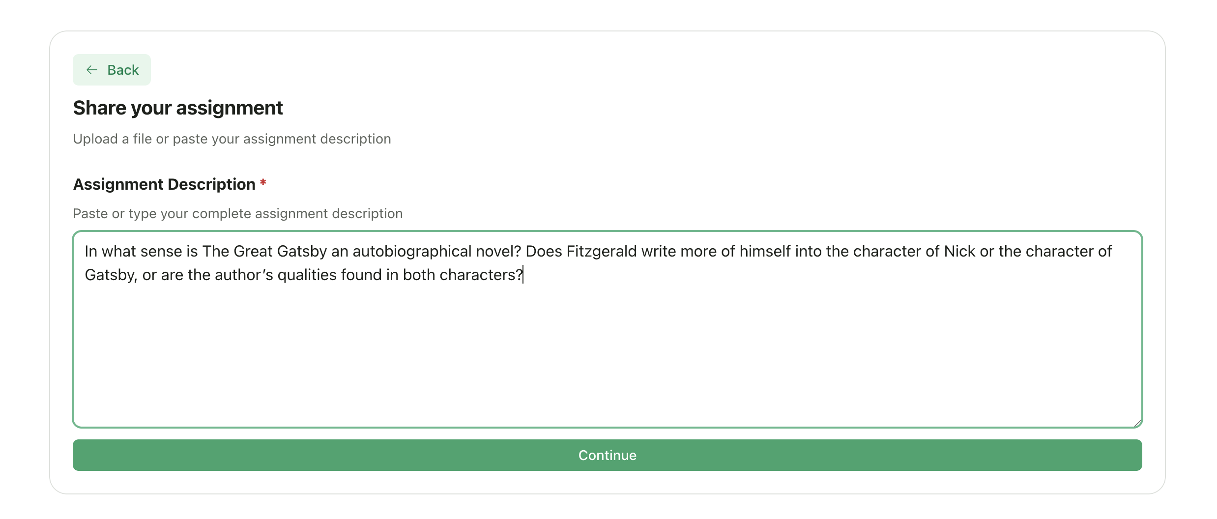 Paste description text area