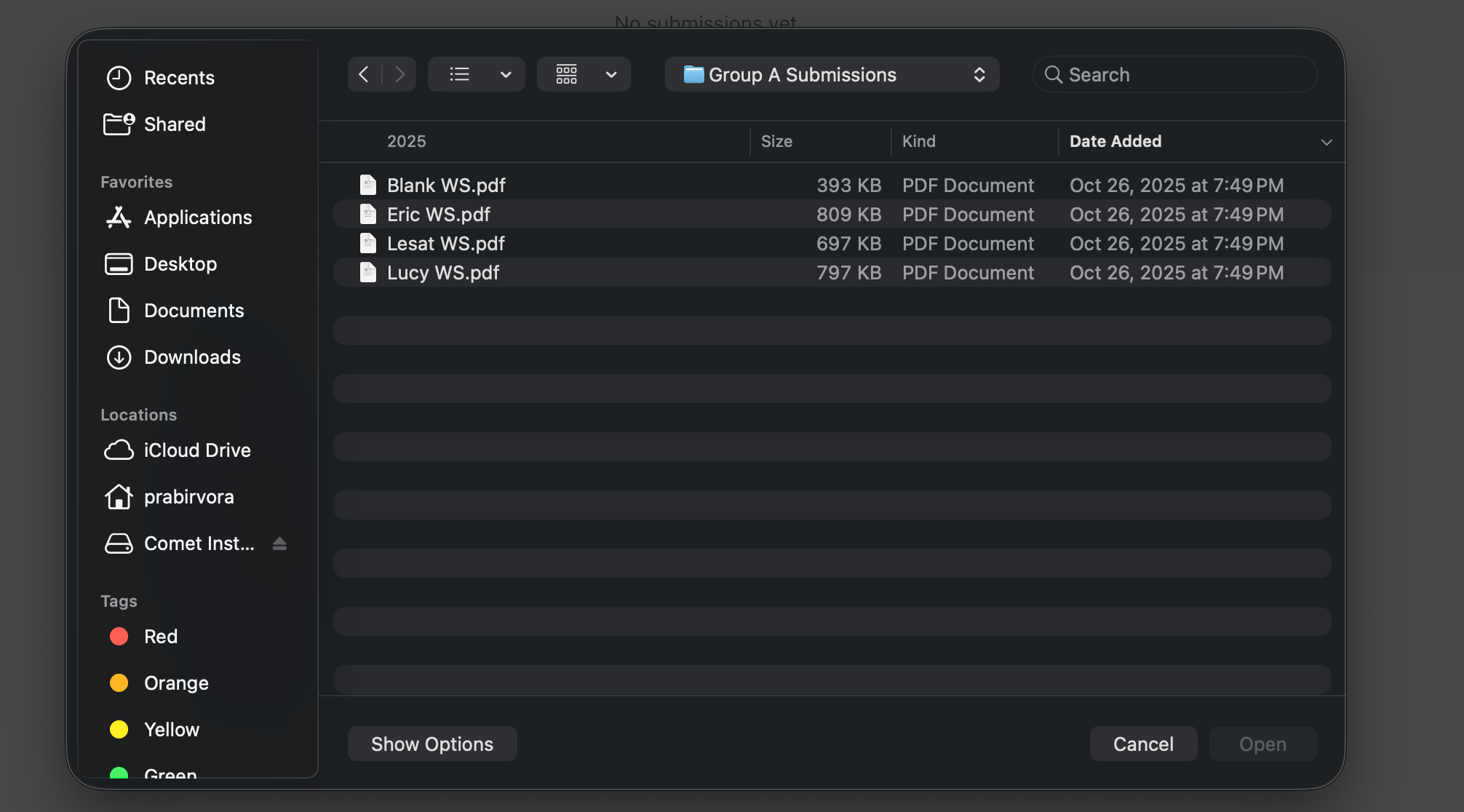 Upload from device dialog