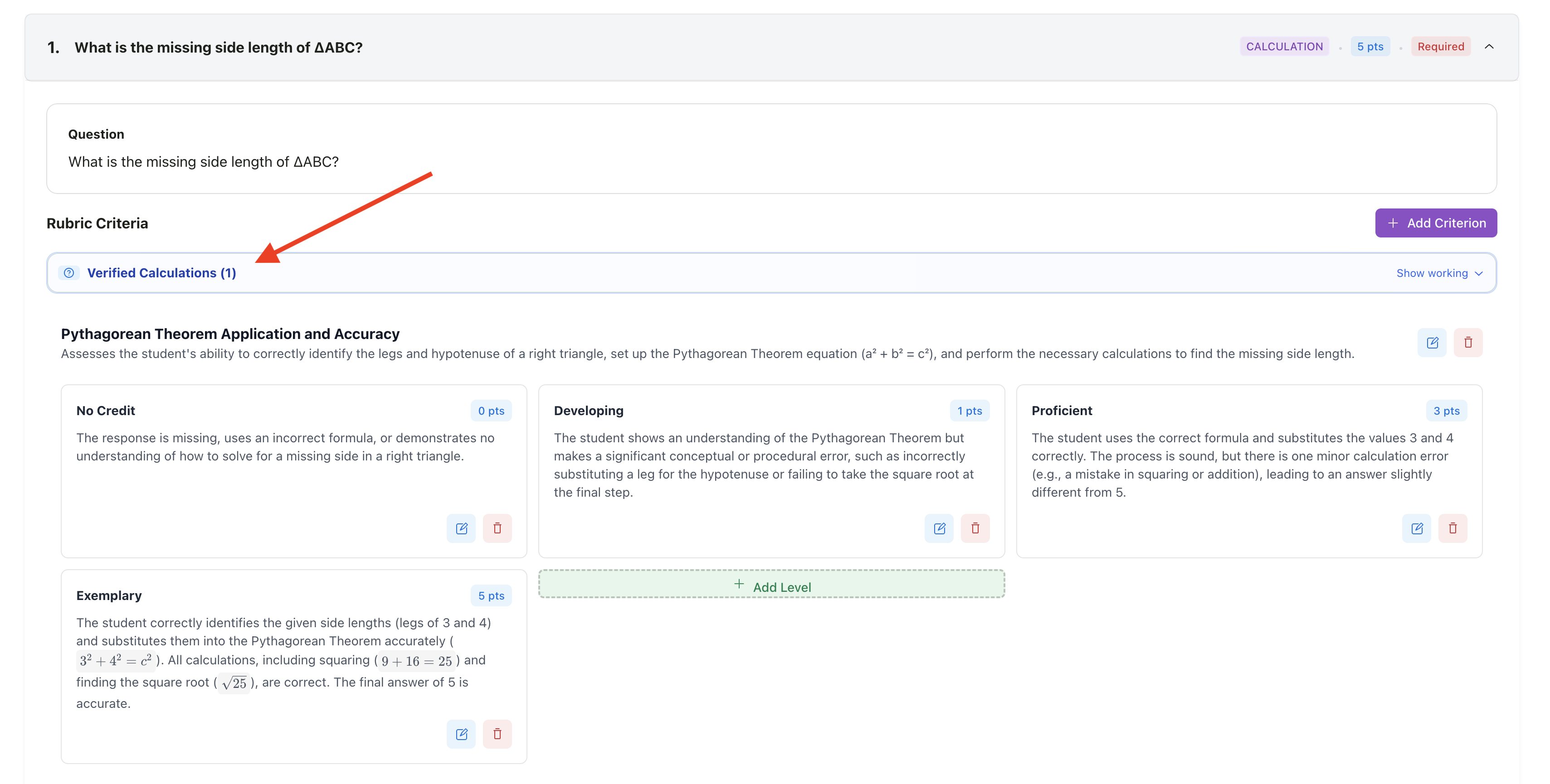 Verified calculations panel showing AI work