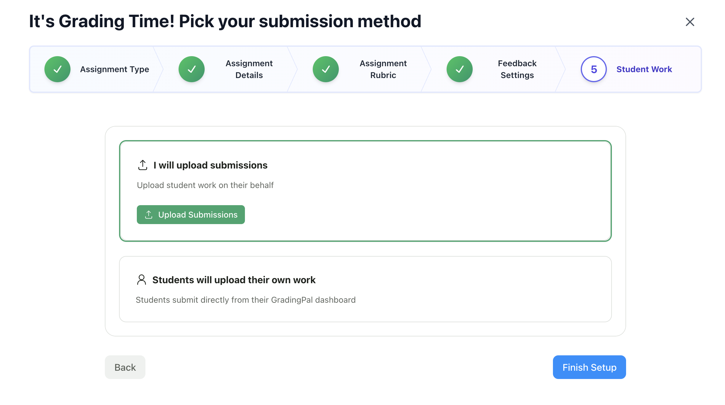 Upload step in assignment wizard