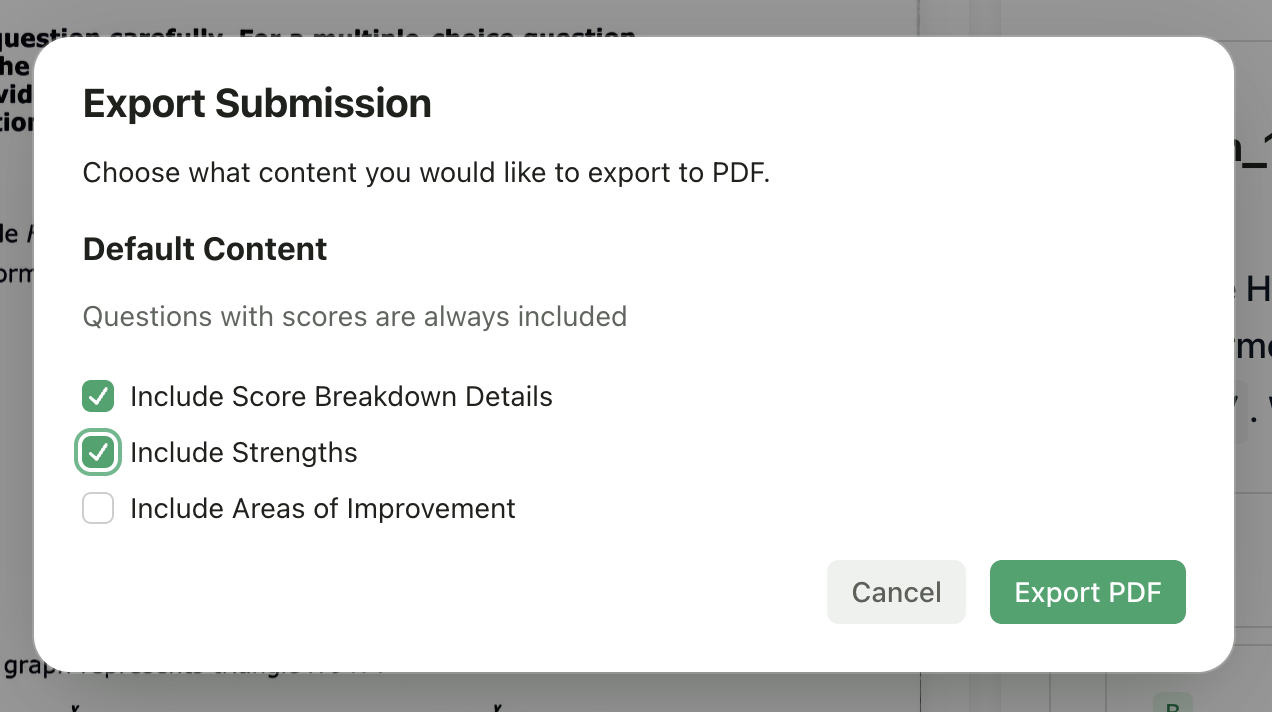 Export to PDF dialog