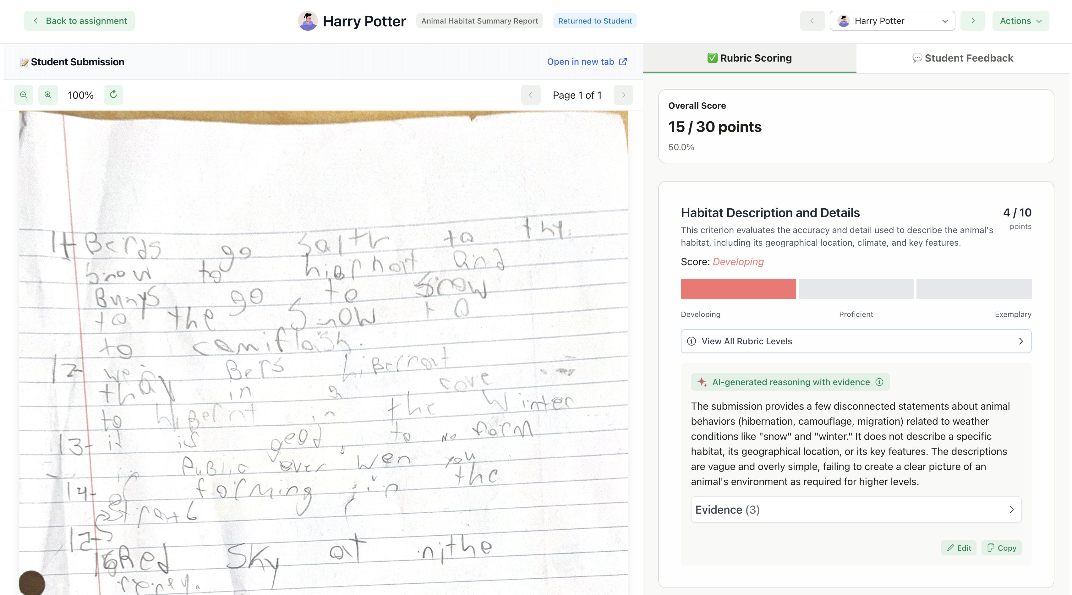 Handwritten submission displayed as PDF