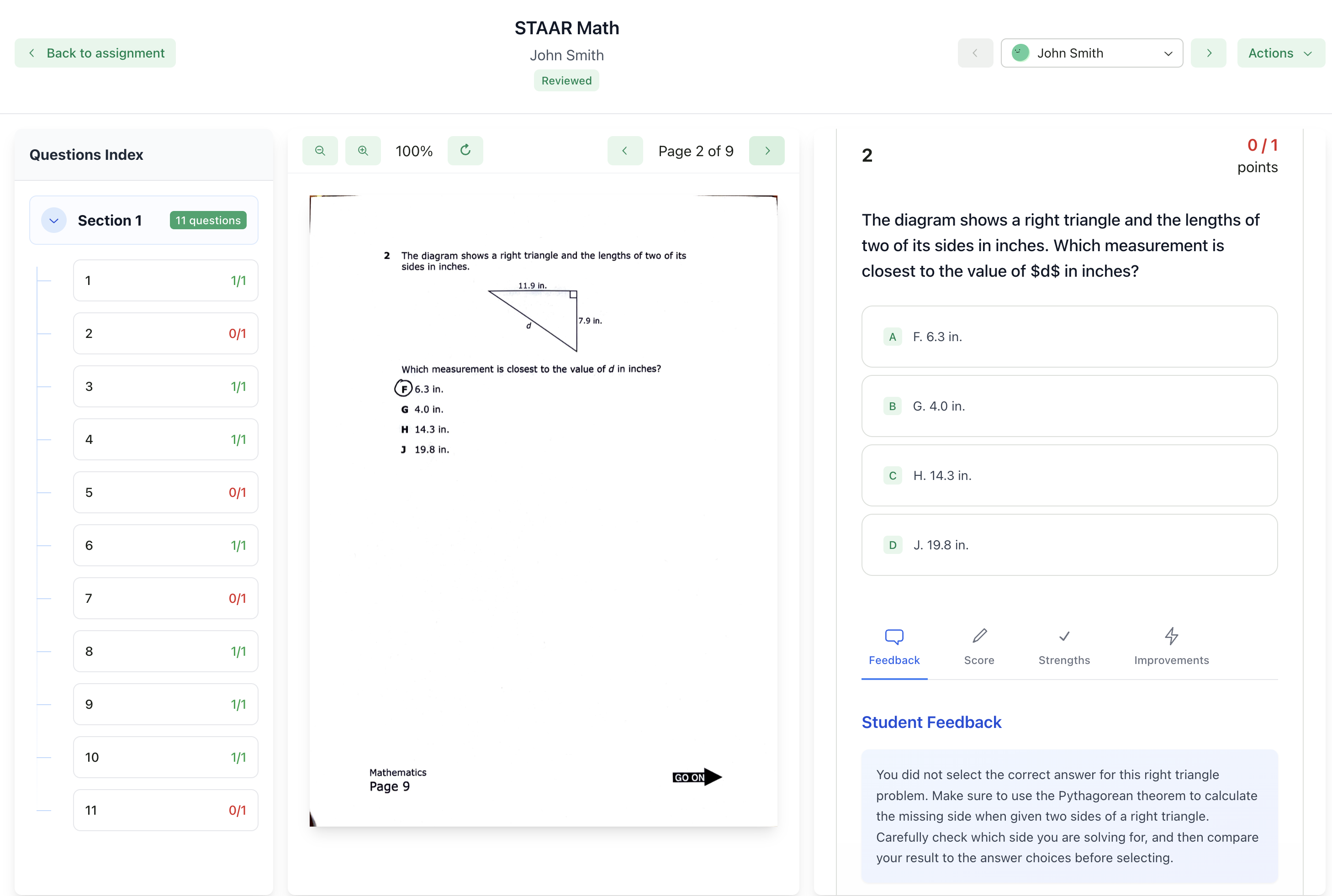 Structured assignment review interface