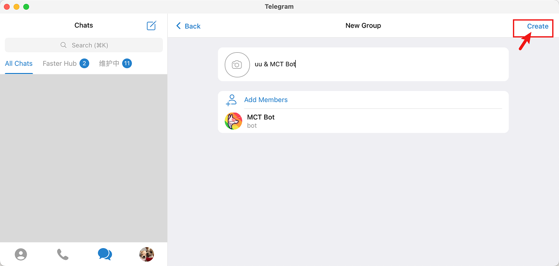 Telegram 添加 MCT Bot 到群组