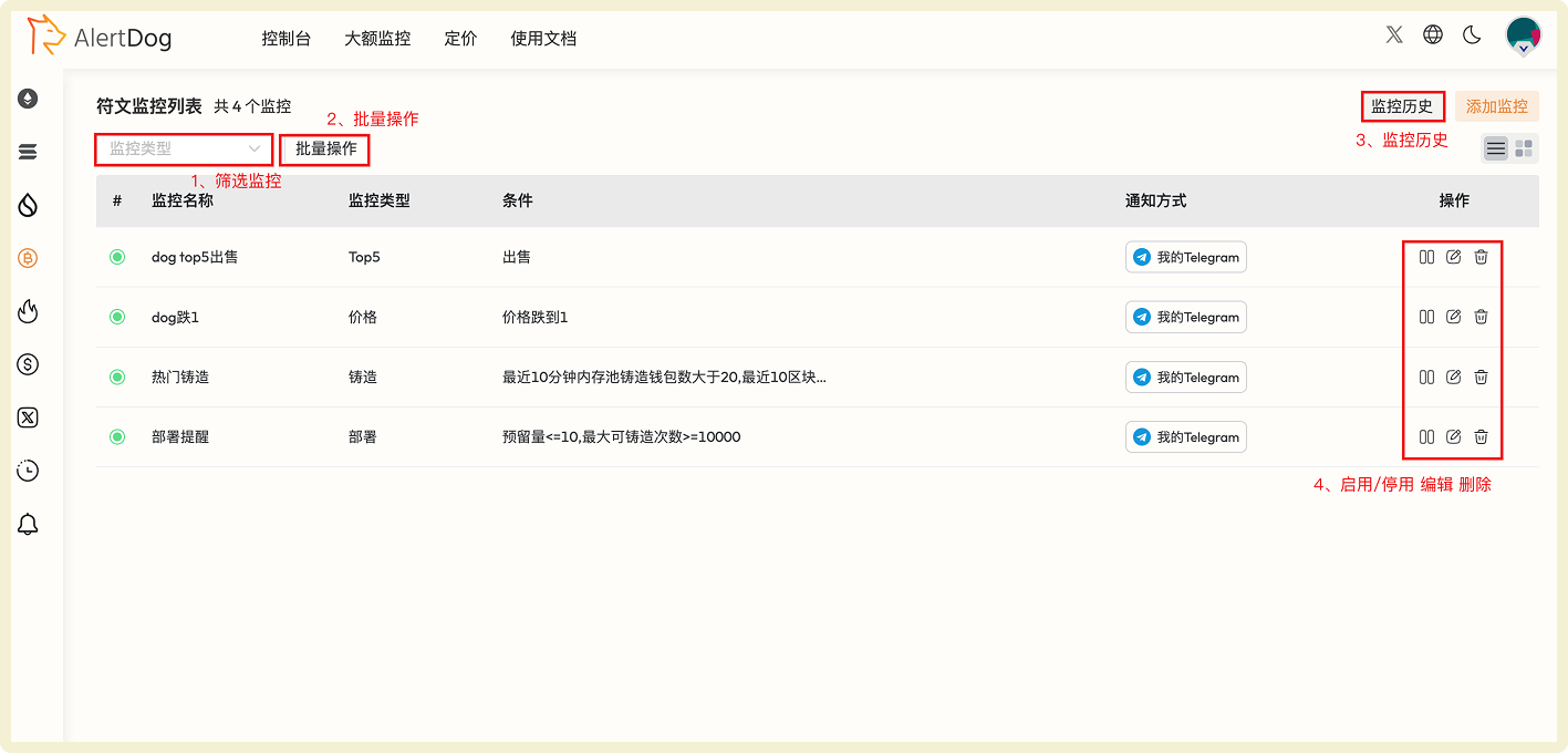 Rune monitoring management interface