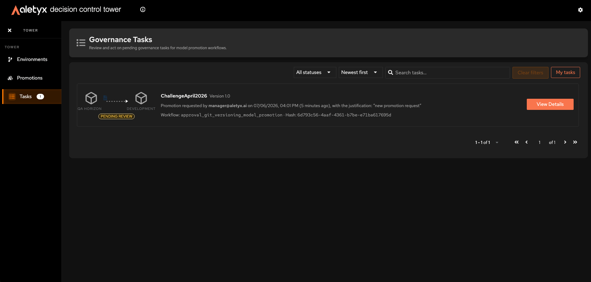 Governance Tasks inbox