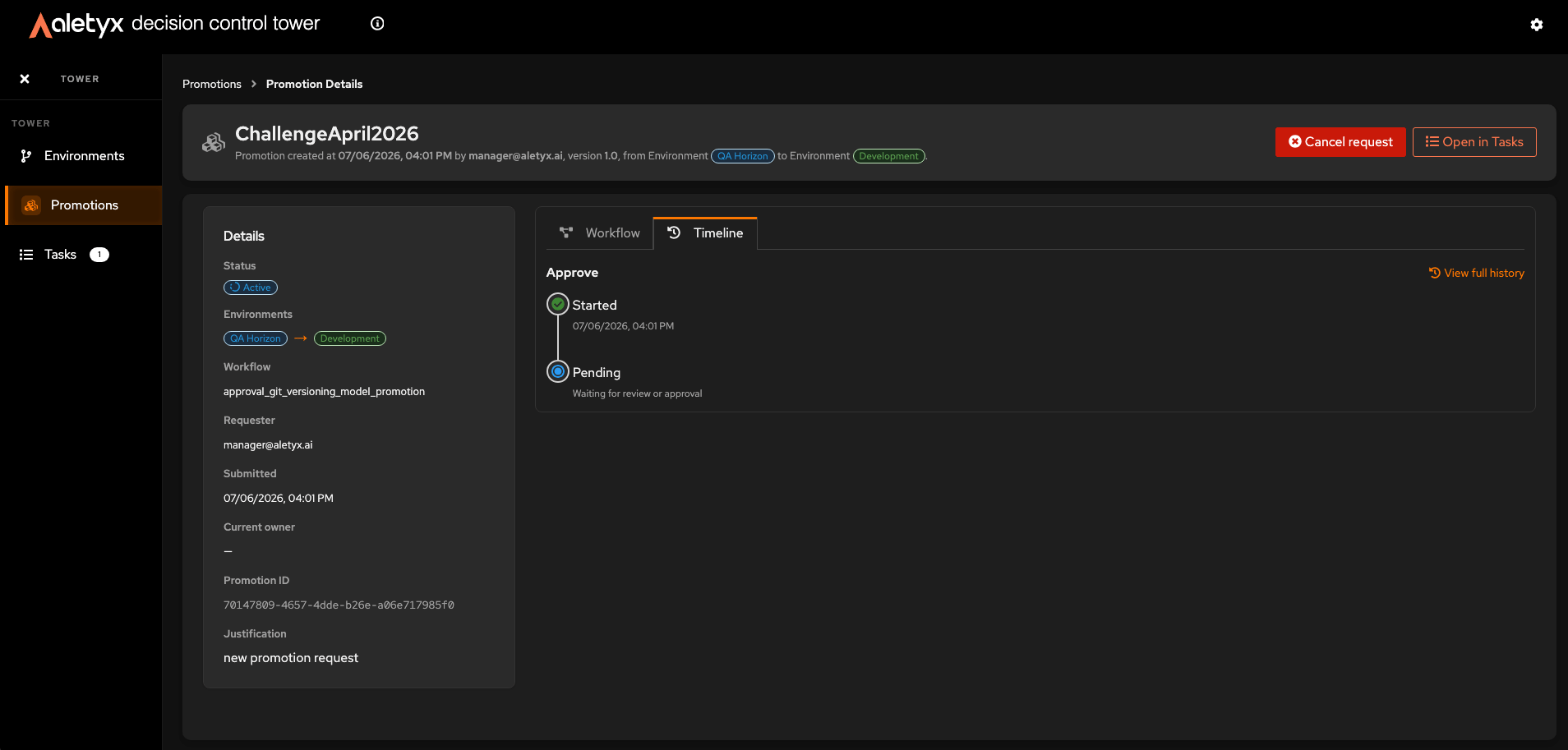 Promotion detail - Timeline tab