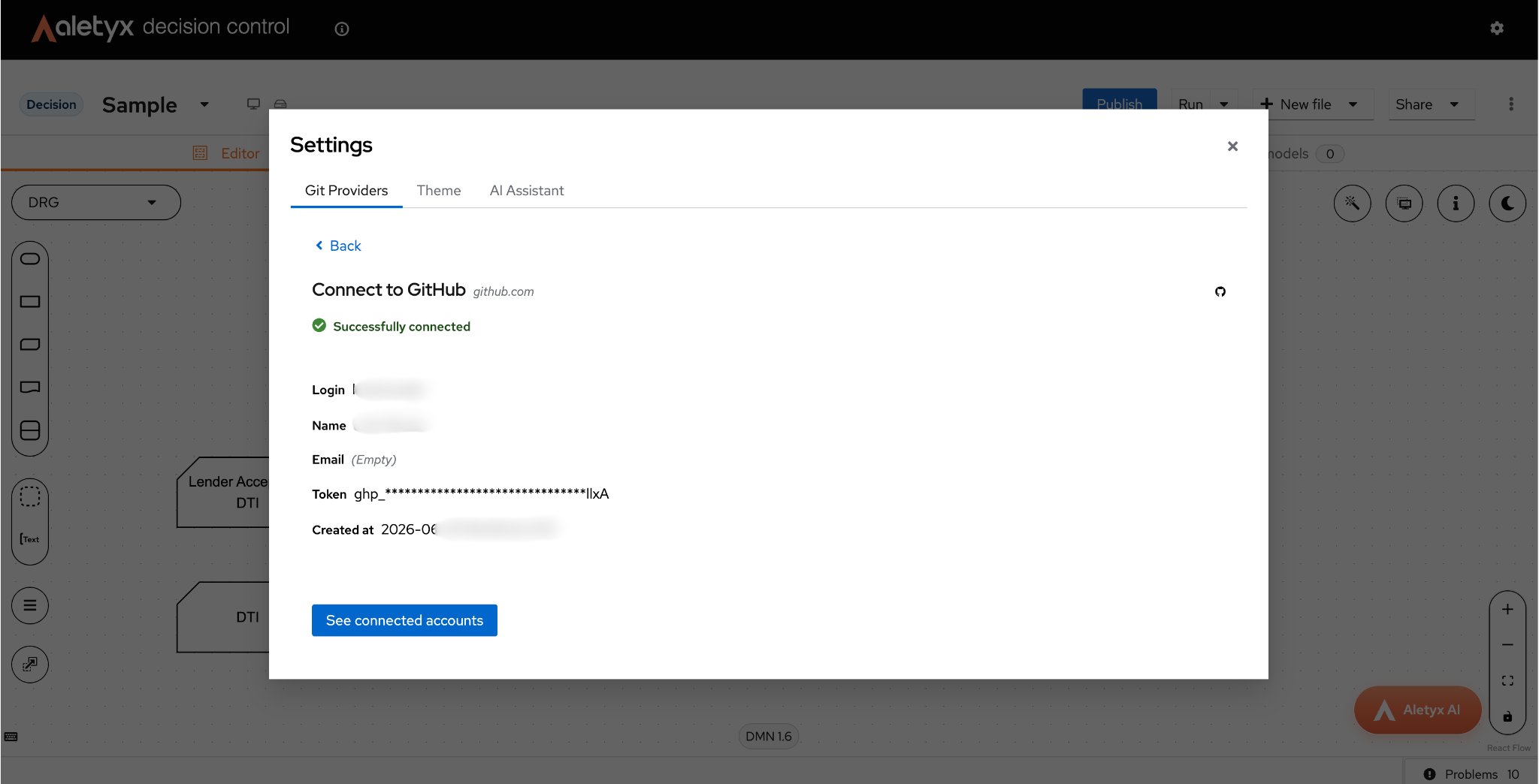 Git Providers — GitHub successfully connected