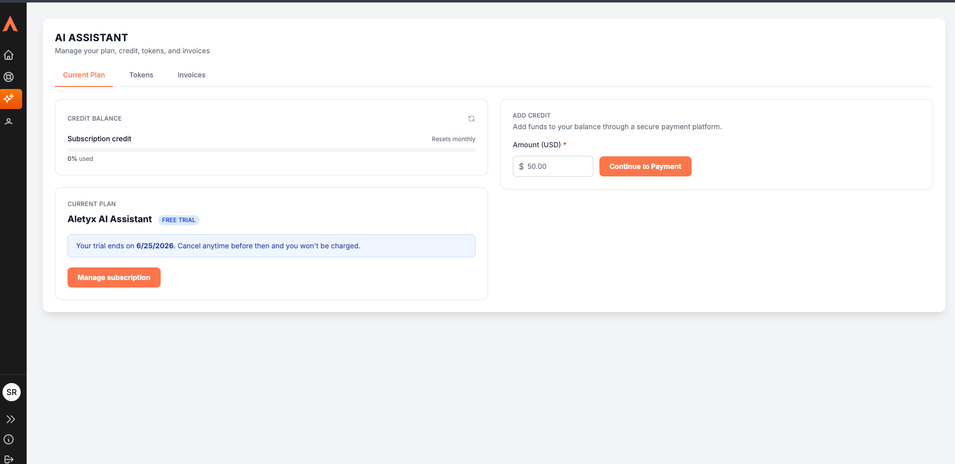 The AI Assistant section in the My Aletyx dashboard