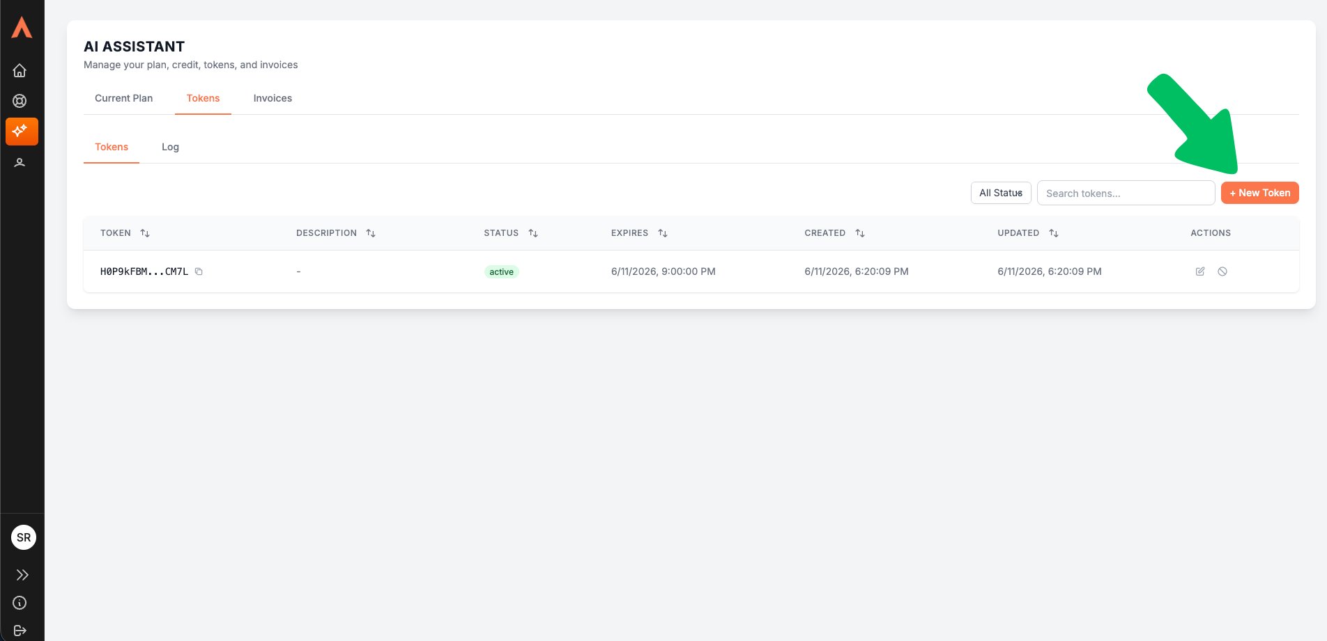 Creating a token in the My Aletyx dashboard