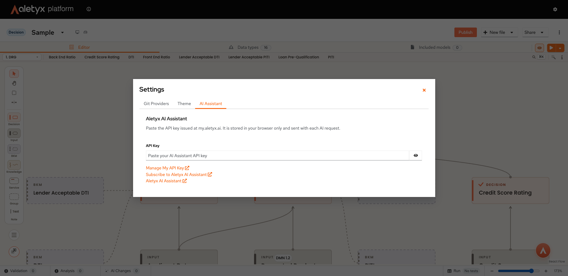 AI Assistant API key settings