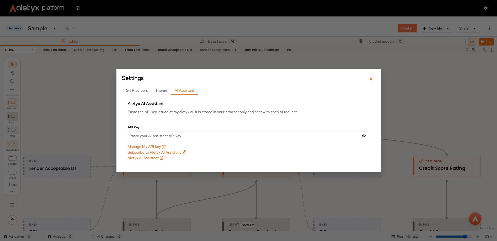 AI Assistant API key settings