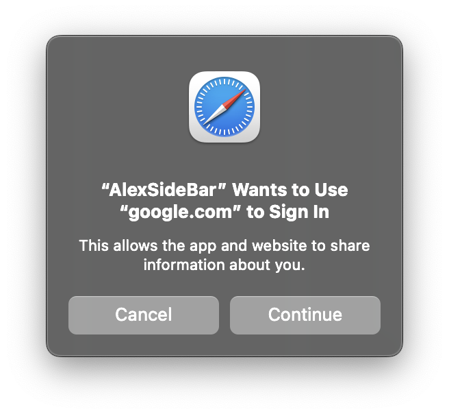 Google authentication prompt