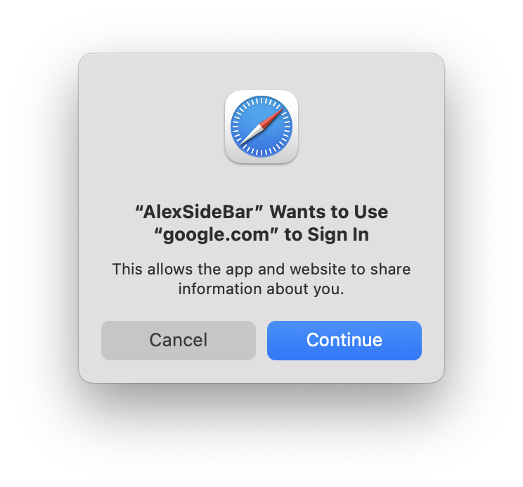 Google authentication prompt
