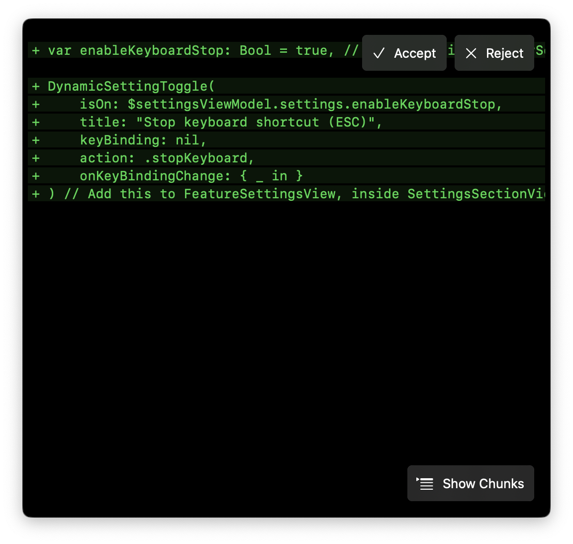 Inline code completion in action