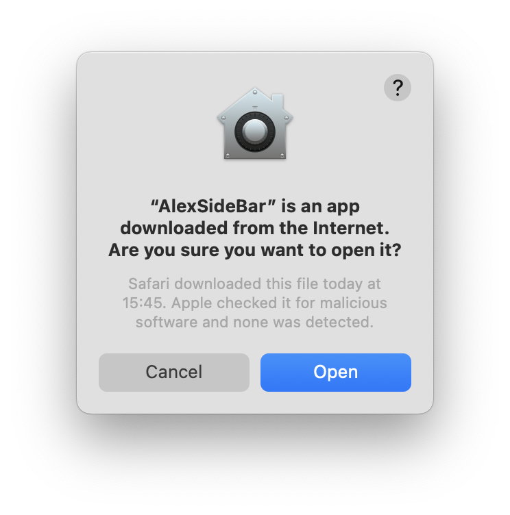 Security popup: Click Open