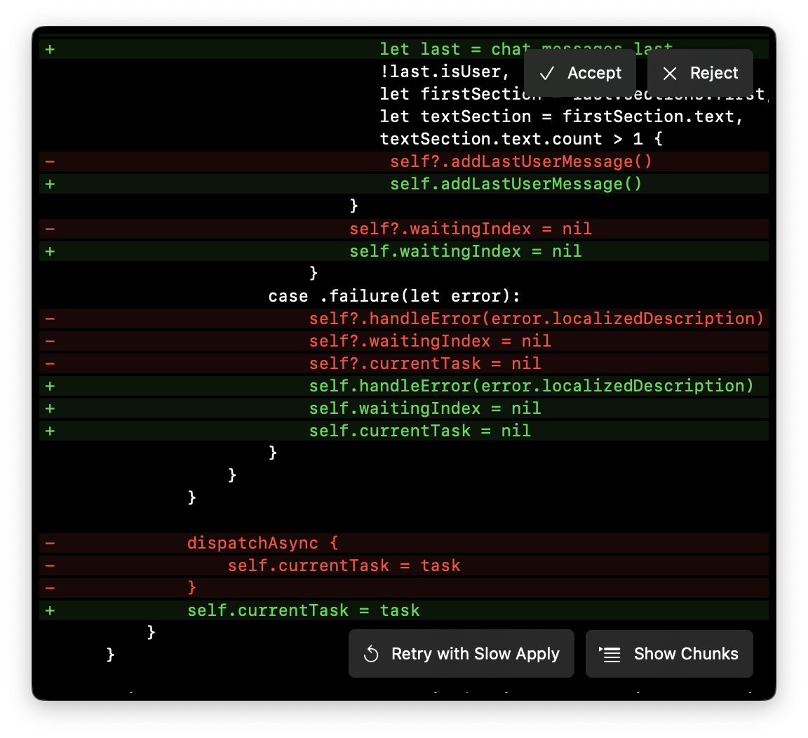 Alex Sidebar quick fix apply interface
