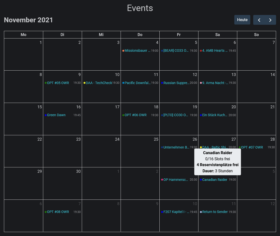 Event in event calendar