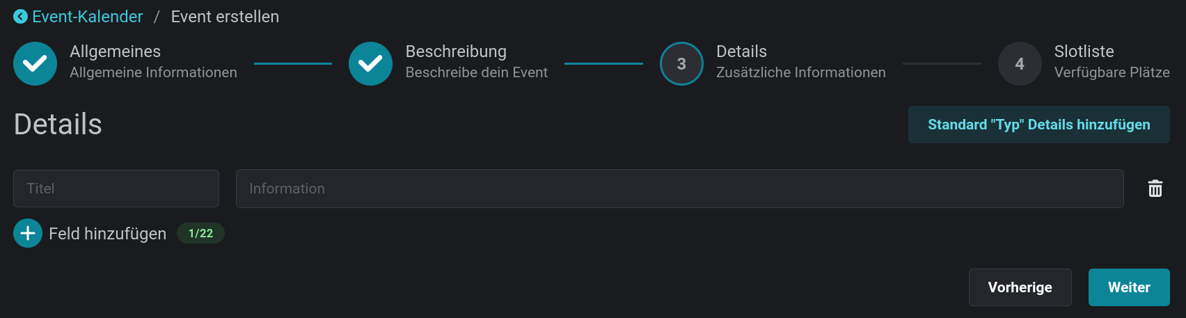 Dritte Seite des Event-Wizards