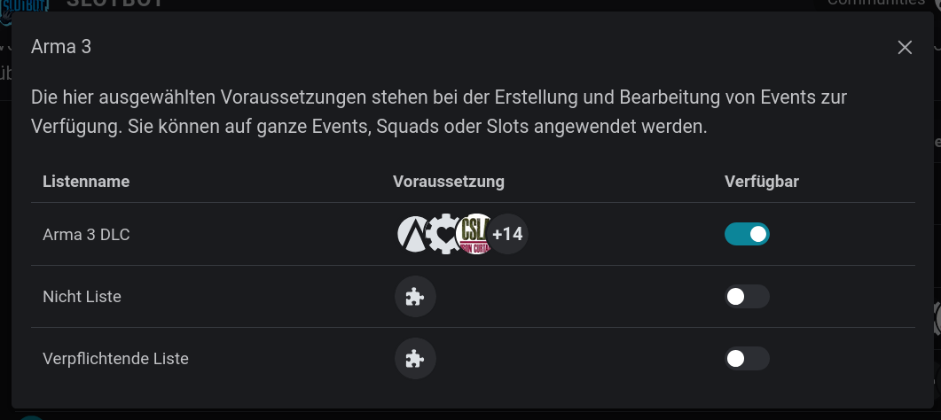Zuordnung der Voraussetzungen zu einem Event-Typen