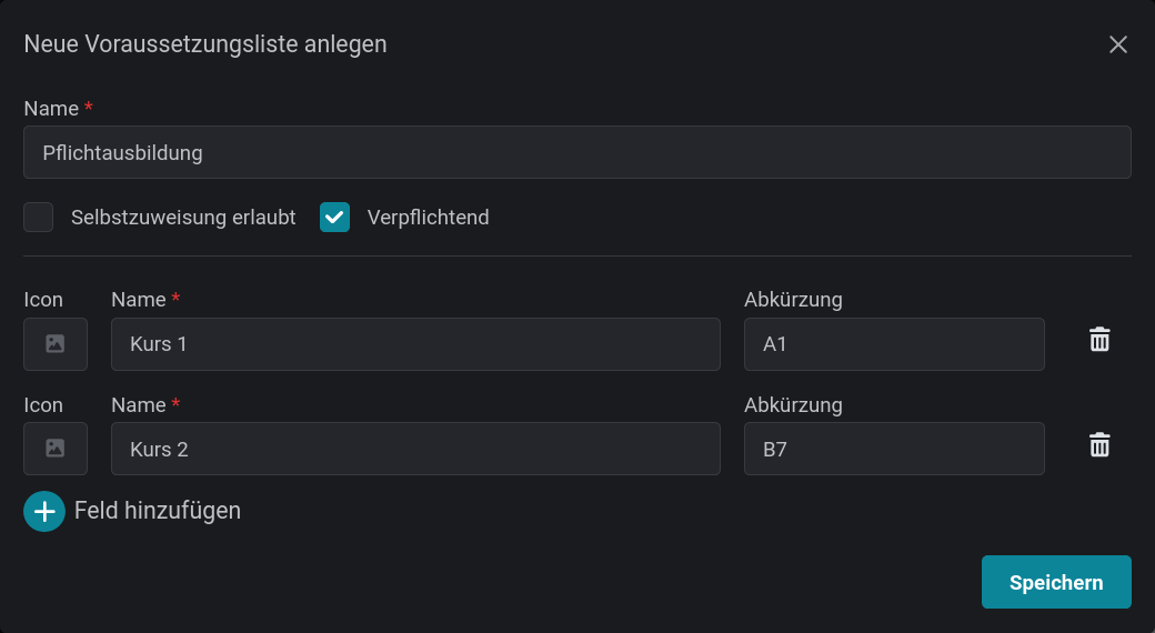 Anlage einer neuen Voraussetzungliste