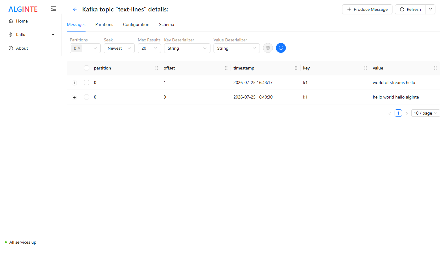 A topic's Messages tab showing records with the browsing toolbar