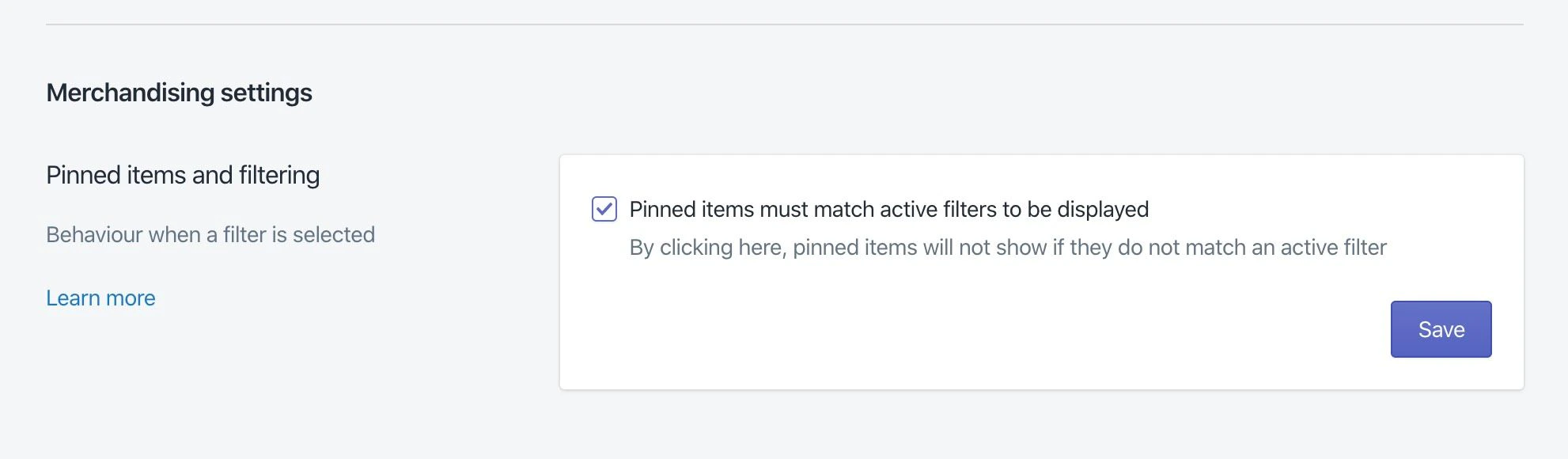 Pinned items and filtering
