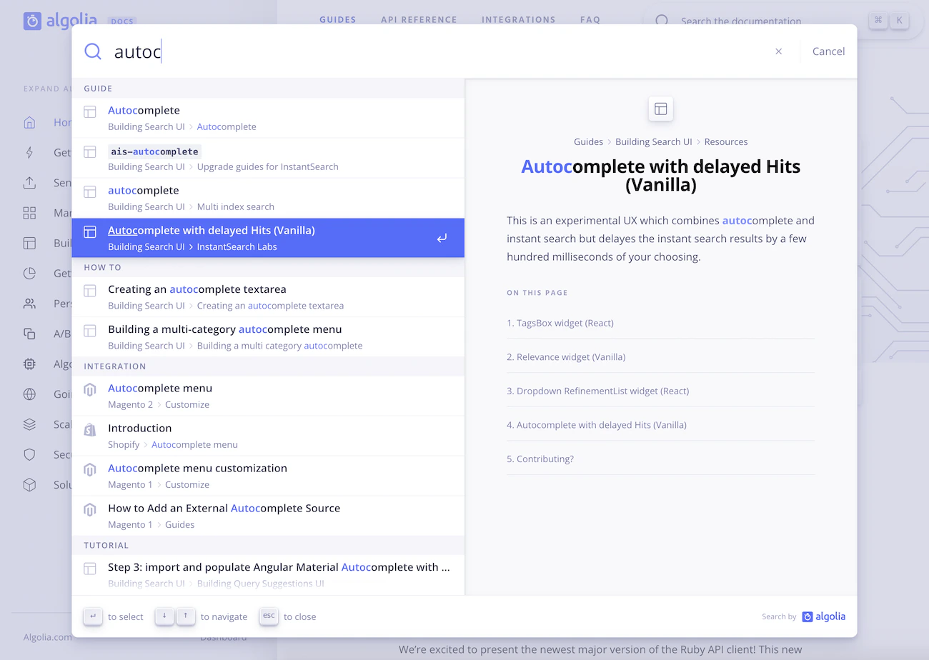Algolia documentation