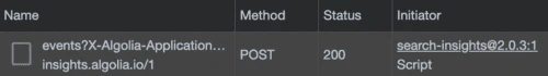 The network tab in the browser developer tools shows the Post request to the Insights API