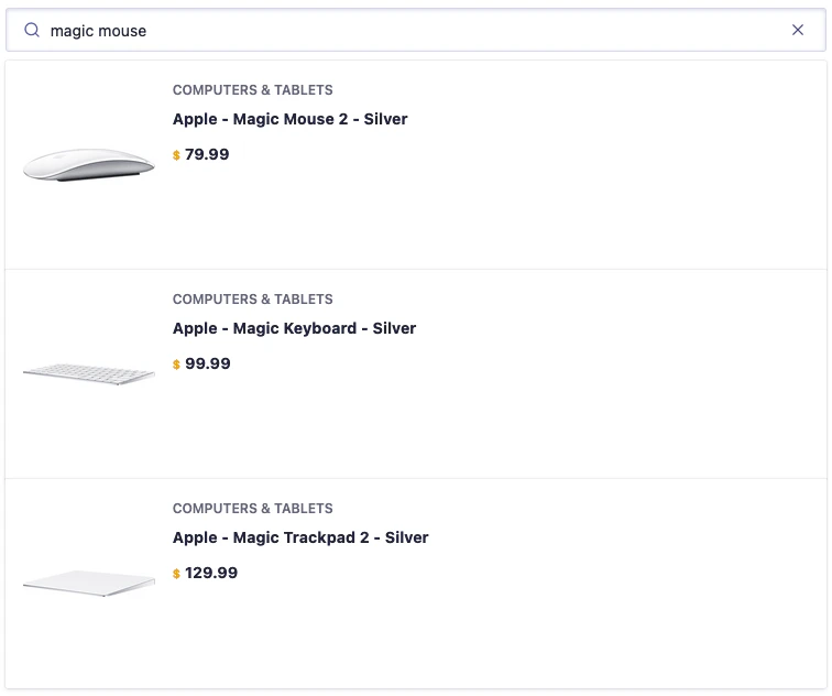 Search box with results in the quickstart app